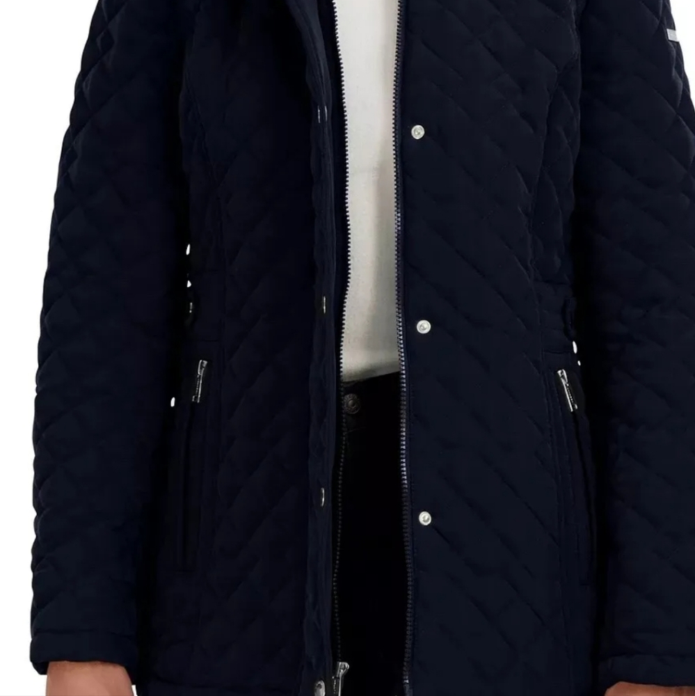 LAUNDRY BY SHELLI SEGAL Womens Quilted Coat Medium Navy Blue